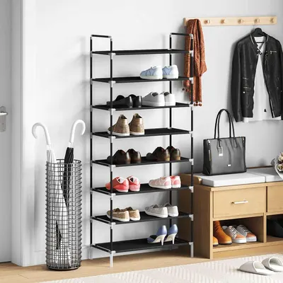vidaXL Raft încălțăminte 8 rafturi, Metal și textil nețesut, Negru