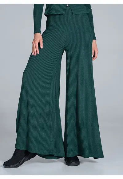 Pantaloni dama M820 - largi - cu dungi - verde - viscoza/elastan/poliester