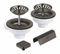 Sifon chiuveta bucatarie Grohe, universal, ornament buton, pentru 2 cuve, mat, grafit, 40999AL0