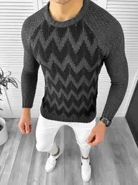 Pulover barbati gros slim fit gri inchis T3613 I16-5