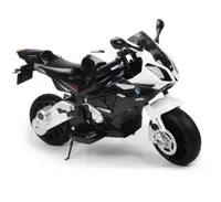 Motocicleta electrica pentru copii 12V 90W BMW 528 RR cu pornire la cheie, roti eva si scaun de piele, doua motoare puternice si cric pliabil