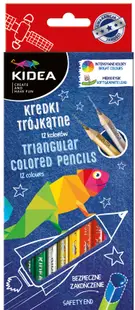 Creioane colorate Kidea - triunghiulare, 12 culori + auriu si argintiu