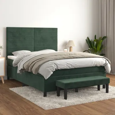 Gossi pat box spring cu saltea, verde inchis, 140x200 cm, catifea