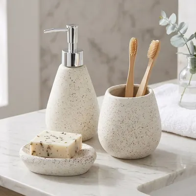 Set accesorii de baie 3 piese, din ceramică, culoare alb, design modern