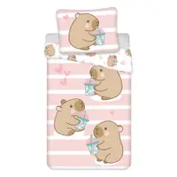 Lenjerie de pat pentru copii roz din bumbac pentru pat de o persoană 140x200 cm Kapybara – Jerry Fabrics
