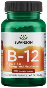 Vitamin B-12, 500 mcg, 100 capsule, Swanson