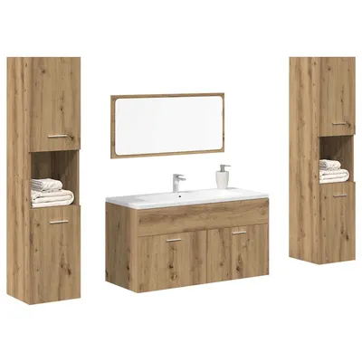 Gossi set mobilier de baie, 4 piese, stejar artizanal, lemn prelucrat