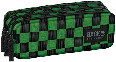 Penar școlar BackUp 8 G – Checkerboard Green, cu 3 fermoare