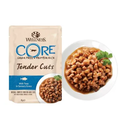 Hrana umeda pentru pisicii Wellness Core Tender Cuts cu ton in sos 85 g