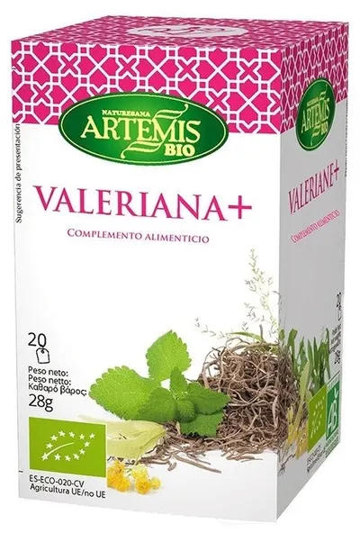 Ceai bio din plante Valeriana Plus, cu valeriană și plante, 20 plicuri filtrante, Artemis Bio