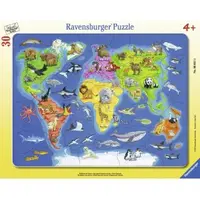 Puzzle harta lumii cu animale 30 piese