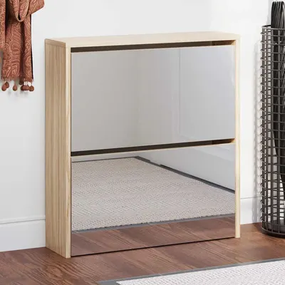 vidaXL Pantofar cu oglindă 2 niveluri, culoare stejar, 63 x 17 x 67 cm