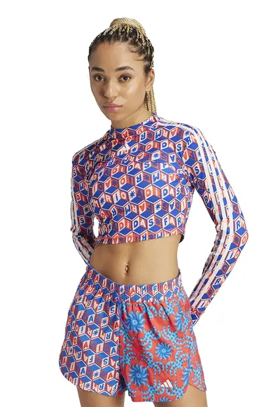 Bluza crop pentru fitness Farm - Portocaliu persan/Albastru royal