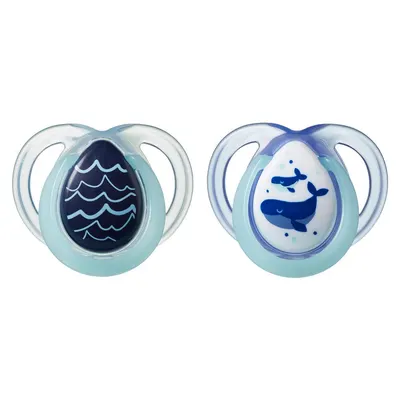 Set 2 suzete ortodontice din silicon Tommee Tippee Night 0-6 luni Whale