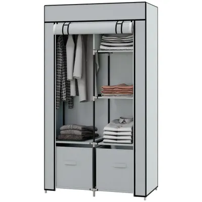 HOMCOM Șifonier Stofă 1 Bară pentru Haine, 2 Sertare, 83 x 42.5 x 162,5 cm, Gri | Aosom Romania