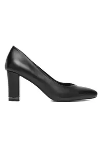 Pantofi dama - piele naturala - negru - tocul bloc - varf ascutit -