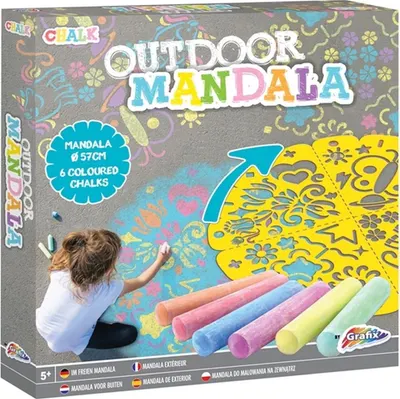 Set creativ Grafix Chalk - mandala exterioara, 57 cm, cu 6 crete