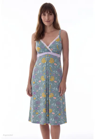 Rochie cu imprimeu si garnituri din dantela - Galben miere/Albastru teal