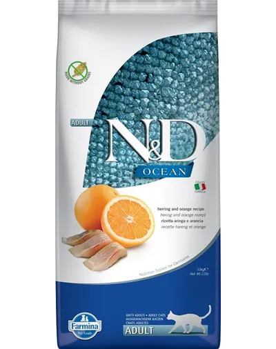 FARMINA N&D Ocean Cat Adult Herring & Orange hrana uscata pentru pisici cu hering si portocale 10 kg