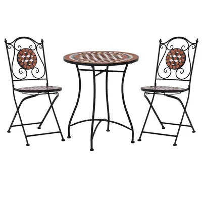 vidaXL Set de bistro mozaic, 3 piese, cărămiziu, placă ceramică