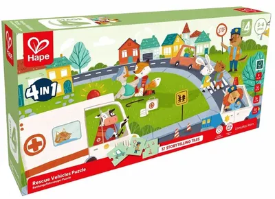 Puzzle educațional 4 în 1 Hape International - Vehicule