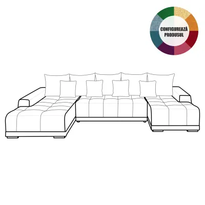 Coltar extensibil MARIBO U, cu arcuri si lada depozitare, colt stanga, diverse culori, 350x203x90 cm