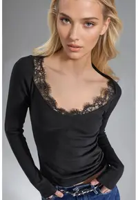 Bluza dama - Negru - Jerseu - Decolteu in V