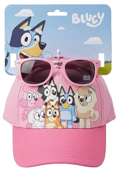 Set pentru copii Cerda - Bluey, pălărie și ochelari de soare, 53 cm, roz