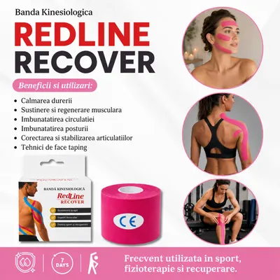 Banda Kinesiologica RedLine Recover, impermeabila, 5 cm x 5 m roz