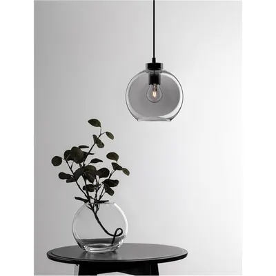 Lampa suspendata PALMER Fumuriu Sticla & Negru Cord & Negru Metal Baza LED E27 1x12 Wat 230 Volt IP20 Fara bec