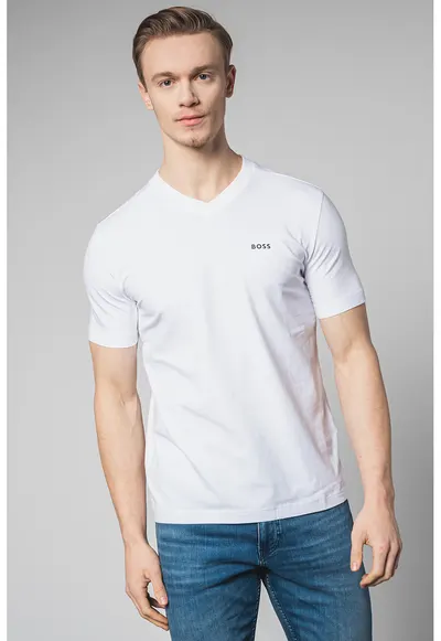 Tricou cu decolteu in V - Alb optic
