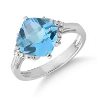 Inel din aur alb cu topaz albastru de 4.3ct si diamante de 0.08ct