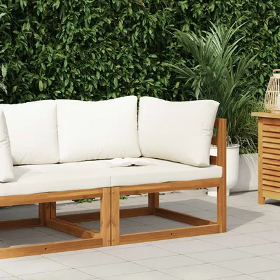 vidaXL Canapea colțar modular cu perne, alb crem, lemn masiv de acacia