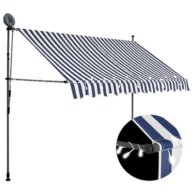 vidaXL Copertină retractabilă manual cu LED, albastru & alb, 250 cm