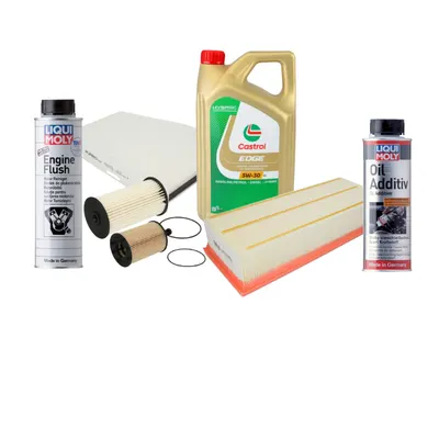 Pachet revizie BRONZE CASTROL 5W-30 + filtre + Engine Flush + Aditiv MoS2 pentru VAG 1.9 2.0 TDI