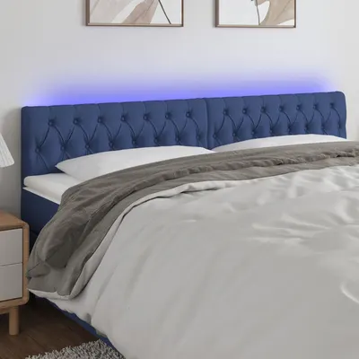 vidaXL Tăblie de pat cu LED, albastru, 180x7x78/88 cm, textil