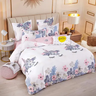 Lenjerie pat dublu, FINET, 6 piese, Jojo Home, Alb-Multicolor, unicorn, flori