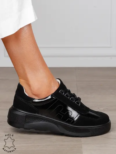 Pantofi Casual dama din Piele Naturala intoarsa CRL1556 negru