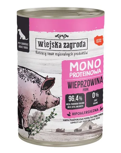 WIEJSKA ZAGRODA Hrana umeda monoproteica pentru caini, porc 400 g