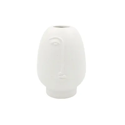 Vază decorativă, ceramică, culoarea alb mat, design abstract față umană, 17x12 cm, Arti Casa