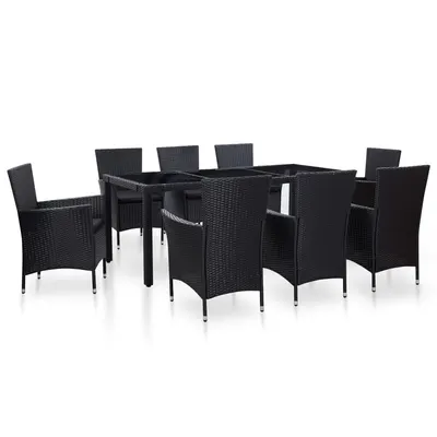 Gossi set mobilier de exterior, 9 piese, negru, poliratan