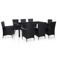 Gossi set mobilier de exterior, 9 piese, negru, poliratan