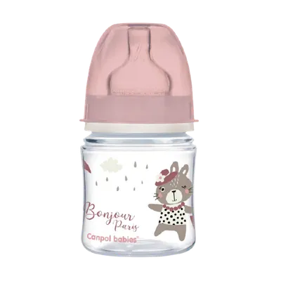 Biberon roz anticolici cu gat larg PP EasyStart Bonjour Paris, 120ml, Canpol babies