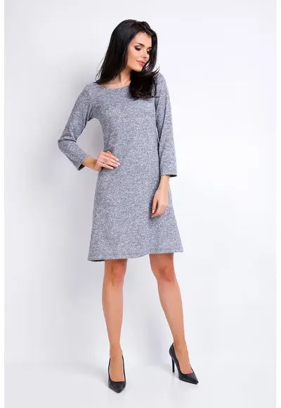 Rochie trapez confortabila din tricot cu maneci lungi - - Gri