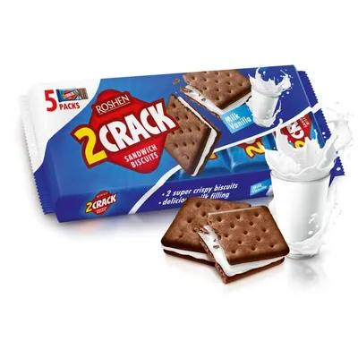 Biscuiti sandwich Roshen 2 CRACK cu cremă de vanilie 190 g Engros