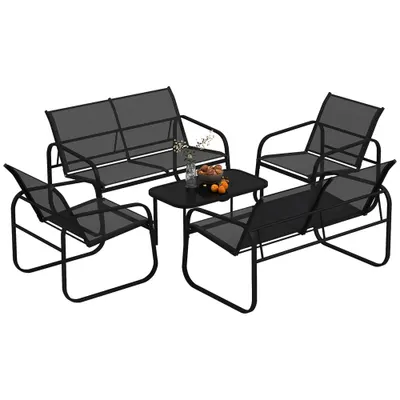 Outsunny Set de Mobilier de Grădină din 5 Piese, cu 2 Canapele, 2 Fotolii și o Măsuță de Cafea, 111x70x75 cm, Negru | Aosom Romania