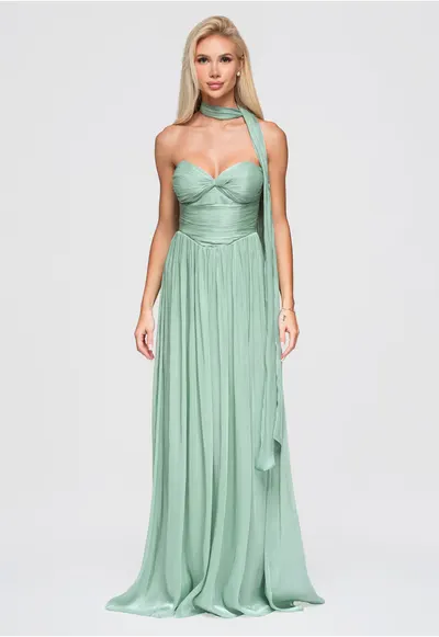 Rochie maxi eleganta cu corset - ramite detasabile si spate descoperit LA-OM-DLR408 - Verde