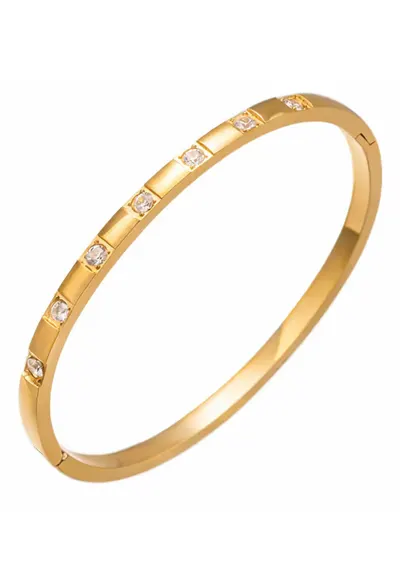 Bratara aurie - tip bangle - din otel inoxidabil - suflata cu aur 18k - cu zirconii - Dorelia C1