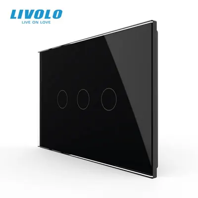 Intrerupator triplu, standard italian, cu panou sticla, 3M Negru