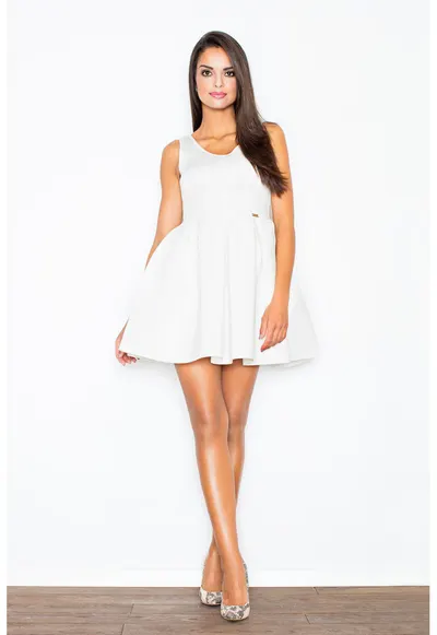 Rochie evazata M344 - alb - poliester - maneci scurte - Alb